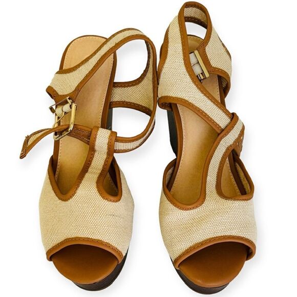 CATO Tan Linen Wedge Sandals Size 8.5 Wide - Picture 3 of 4